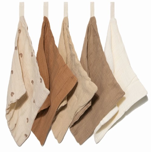 Zoe Sage - Organic Muslin Baby Wash Cloths, Soft & Gentle for Newborns - 5 Pack - Colour - Dusty Dunes